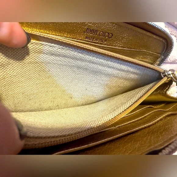 Jimmy Choo Long Wallet Filipa Star-Embossed Gold Metallic Authentic Discontinued - Picture 9 of 11